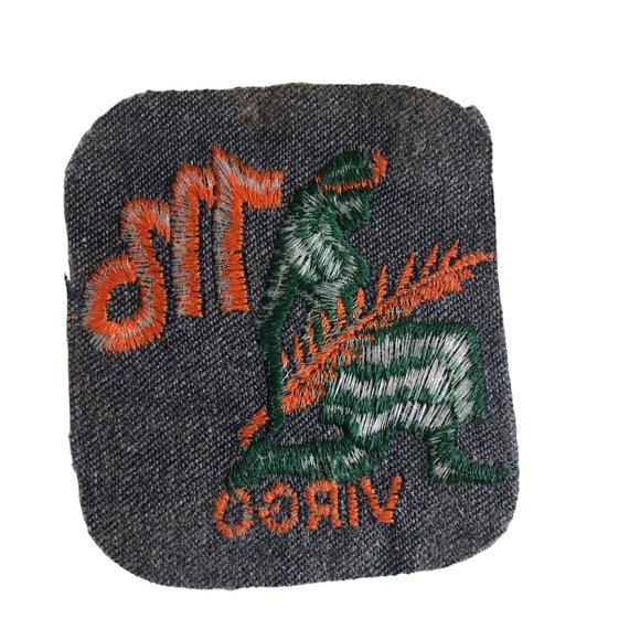Vintage Rumper Stitcher Embroidered Sew Iron On Patch Astrology Virgo Green Deni - Picture 2 of 4